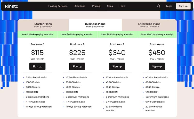 Kinsta pricing.