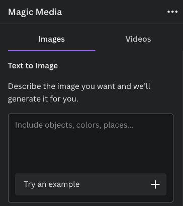 Entering an image description into Canva's AI digital art generator