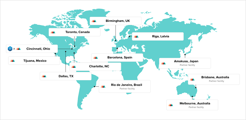 A map of Printful’s global network of fulfillment locations.