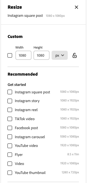 The resize tool in Adobe Express