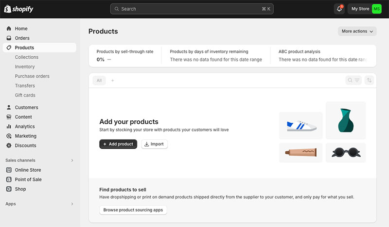 Shopify's admin dashboard