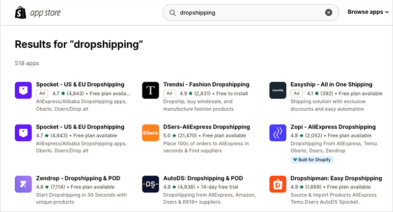 Shopify dropshipping apps
