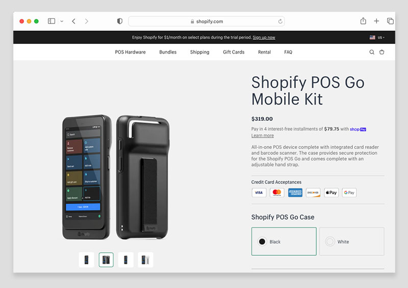 Shopify point-of-sale equipment in its dedicated POS hardware store
