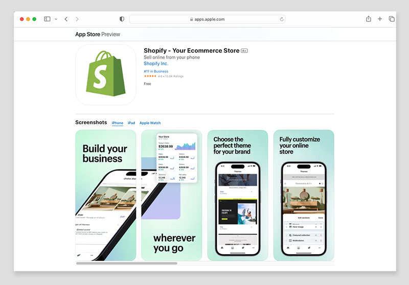 Shopify iOS app in the Apple app store.