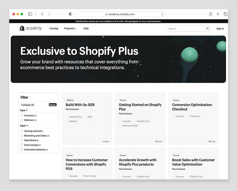 The Shopify Plus Academy resource.