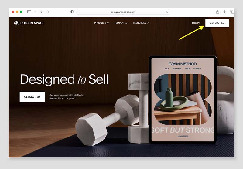 The Squarespace platform's home page