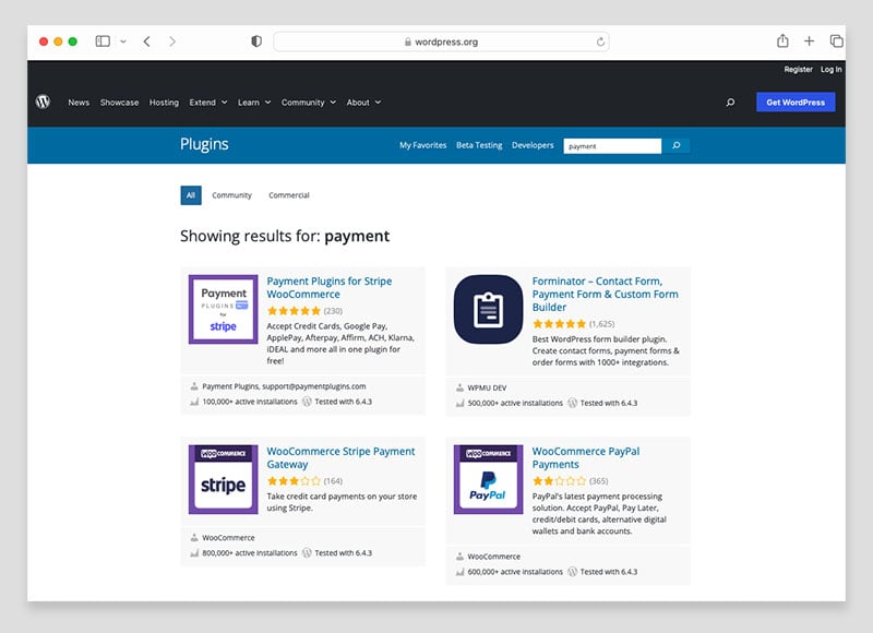 Looking for payment gateway plugins on the WordPress site