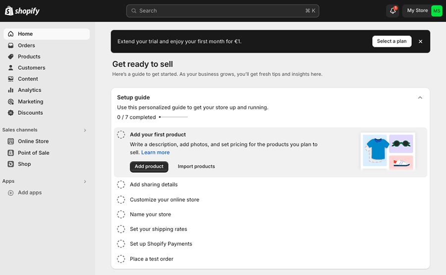 Shopify's admin dashboard