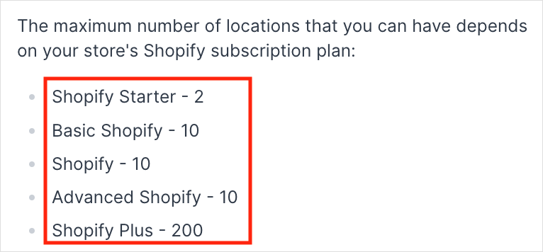 Shopify help center information on store inventory location allowances.