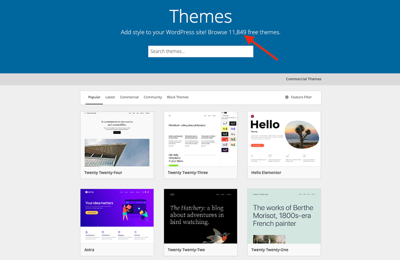The WordPress theme directory — it currently contains over 11,800 free themes