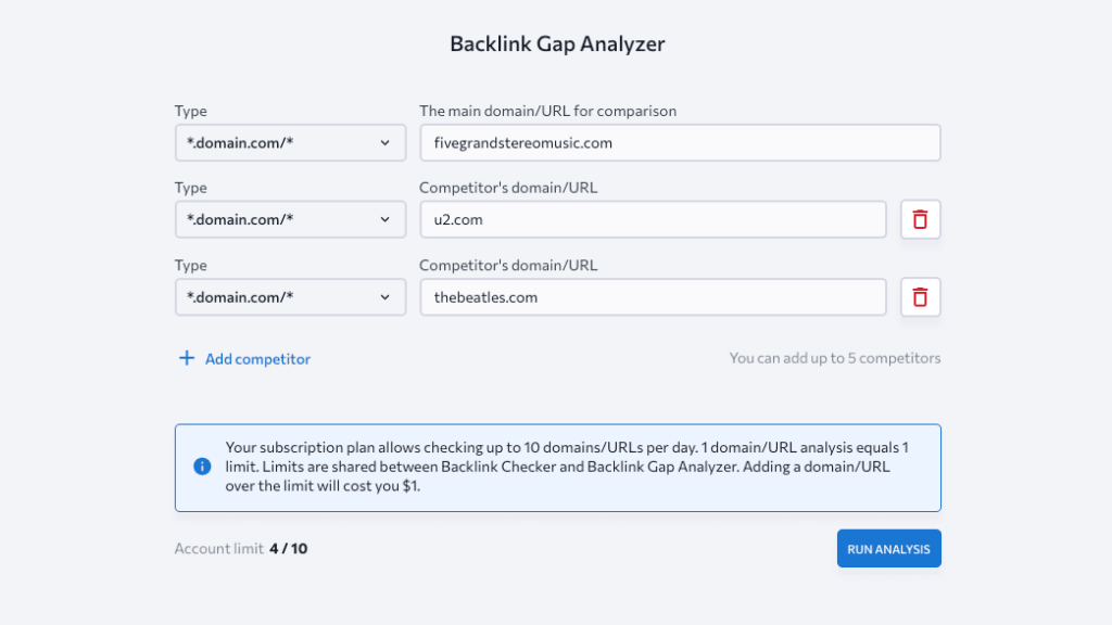 SE Ranking's Backlink Gap Analyzer