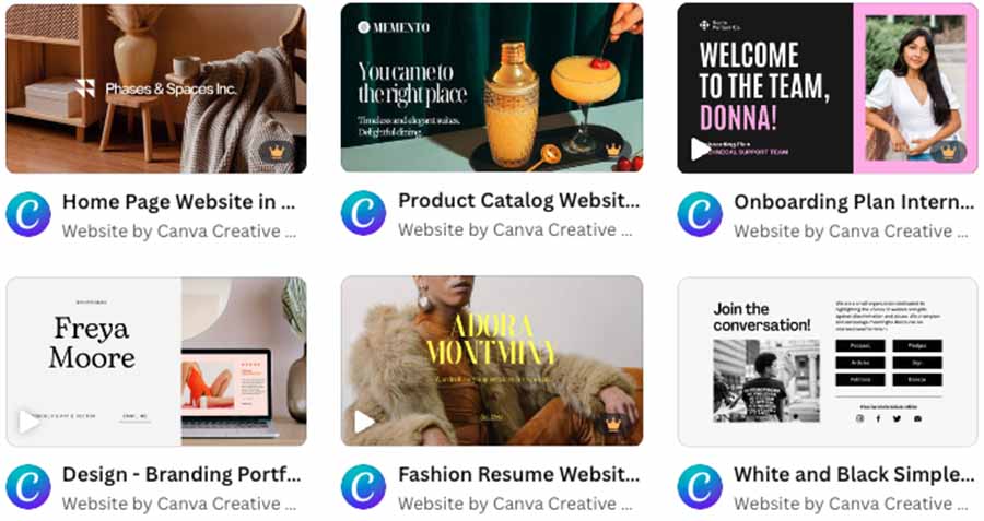 Canva website templates.