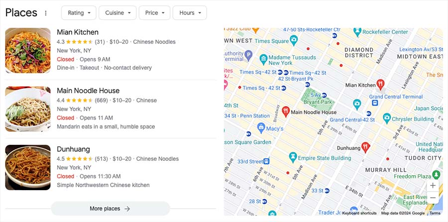 Example of some Google Business map results
