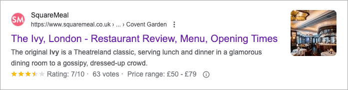Example of rich snippets and Schema markup being used