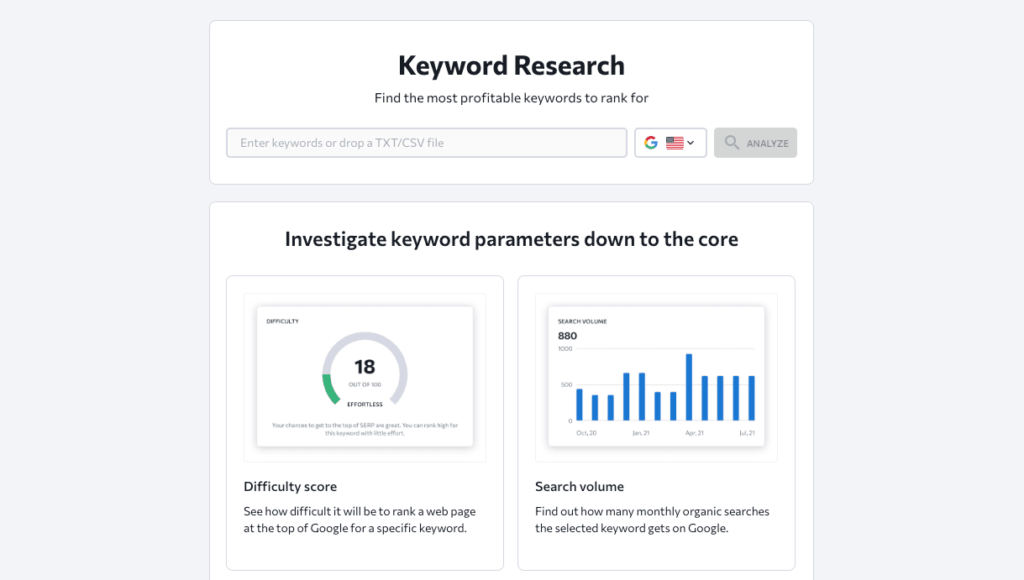 Accessing keyword research features in SE Ranking