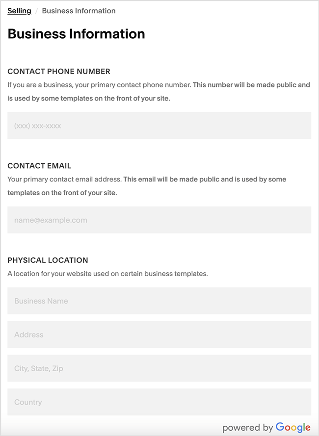 Business Information settings.