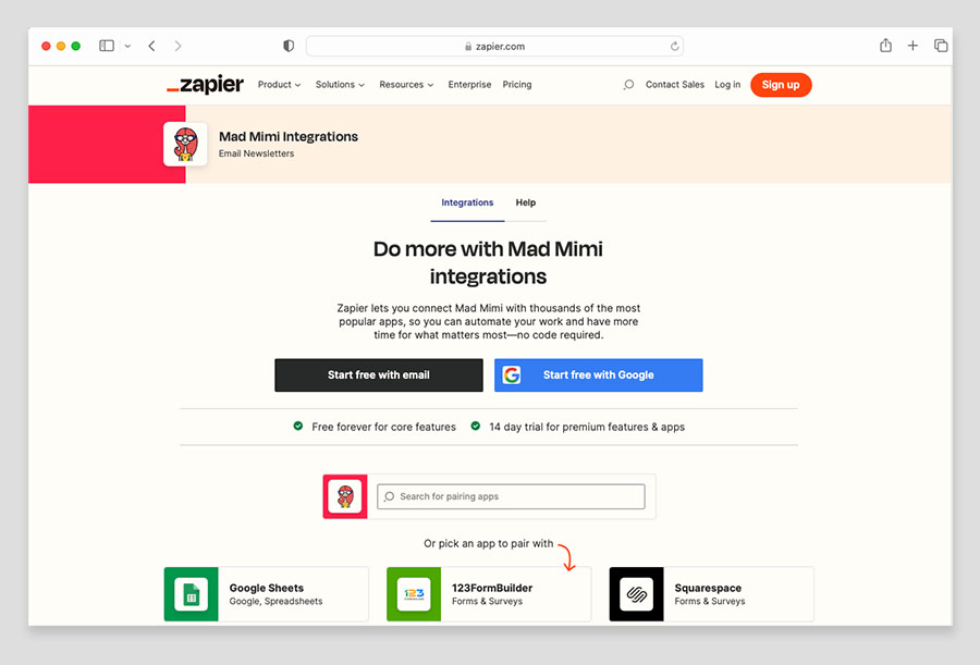 Connecting Wix and Mad Mimi using the Zapier syncing tool.