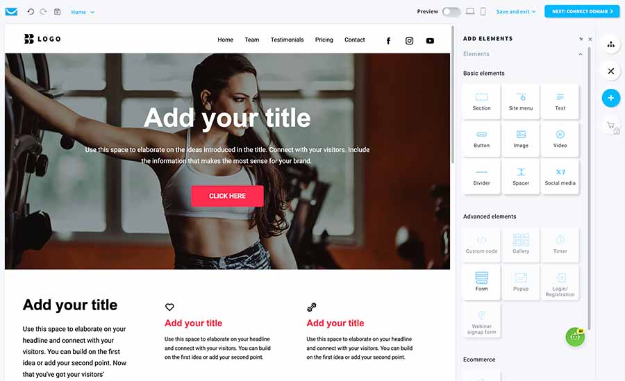 Getresponse's website builder tool