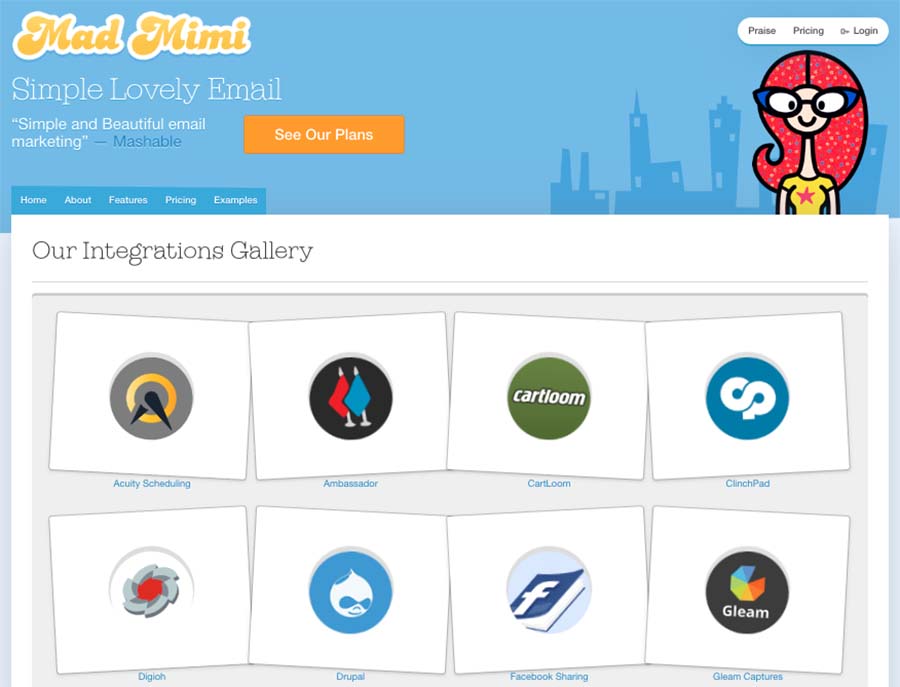 The Mad Mimi integrations gallery.
