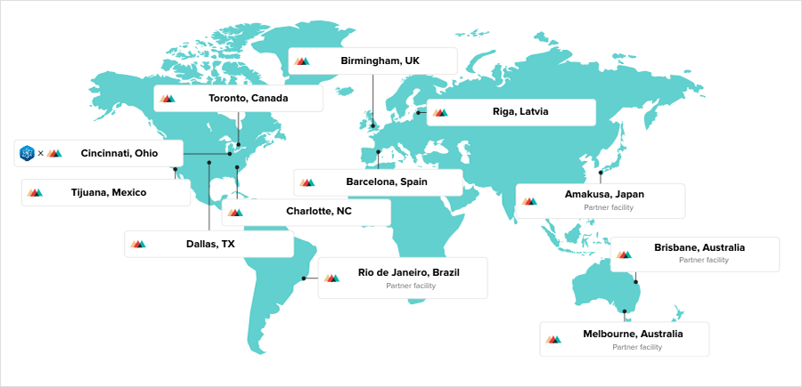 A map graphic of Printful's production network.