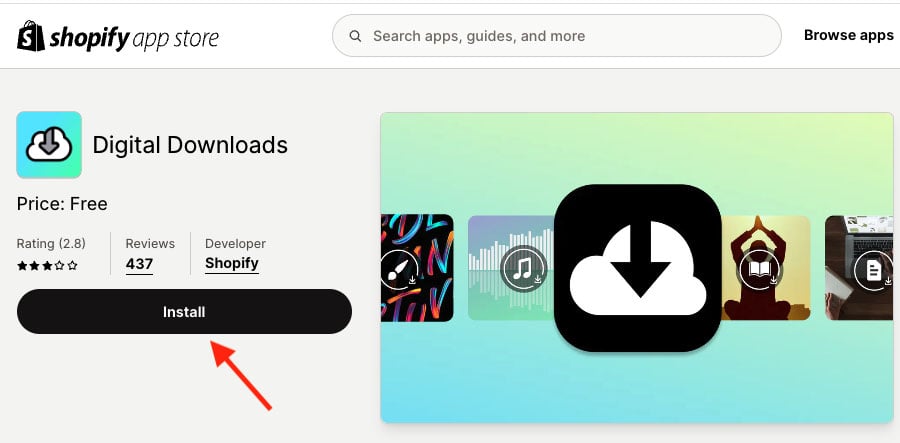 Shopify's free 'Digital Downloads' app