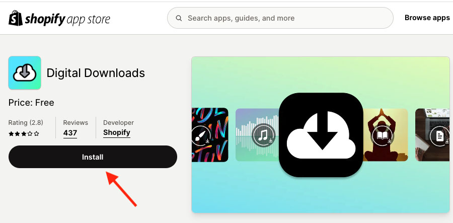 Shopify's free 'Digital Downloads' app in the Shopify app store