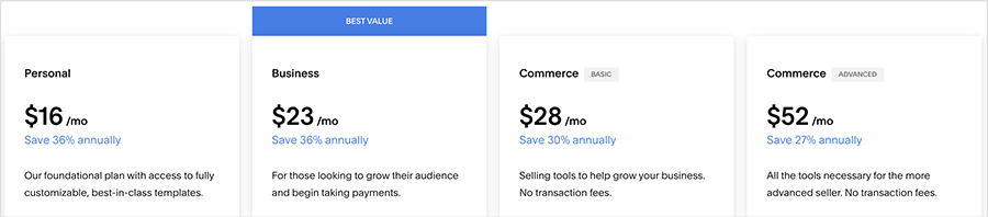 Latest Squarespace pricing.
