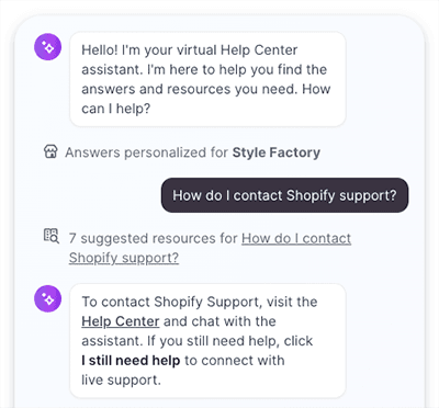 Using Shopify's support chatbot