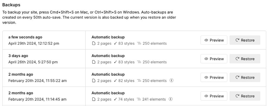 Automatic backups in Webflow