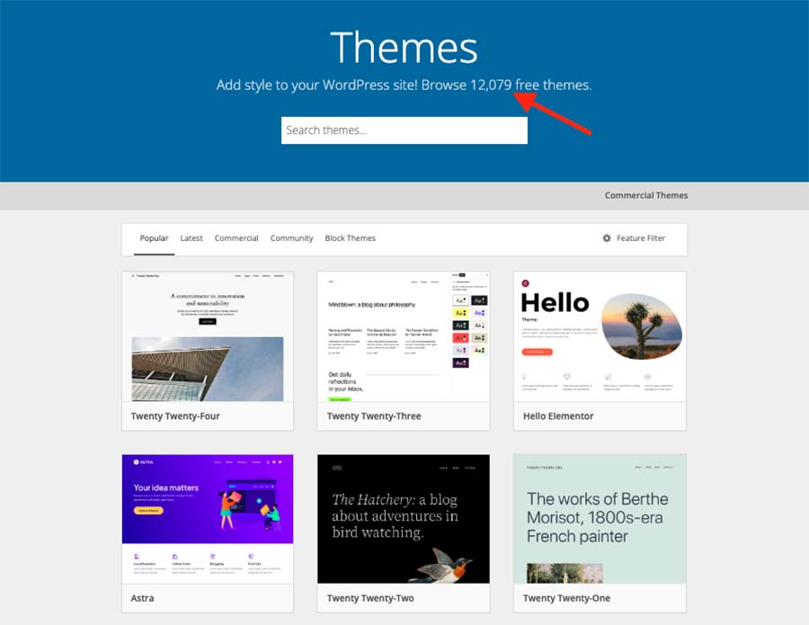 The official WordPress theme directory — it currently contains over 12,000 free themes