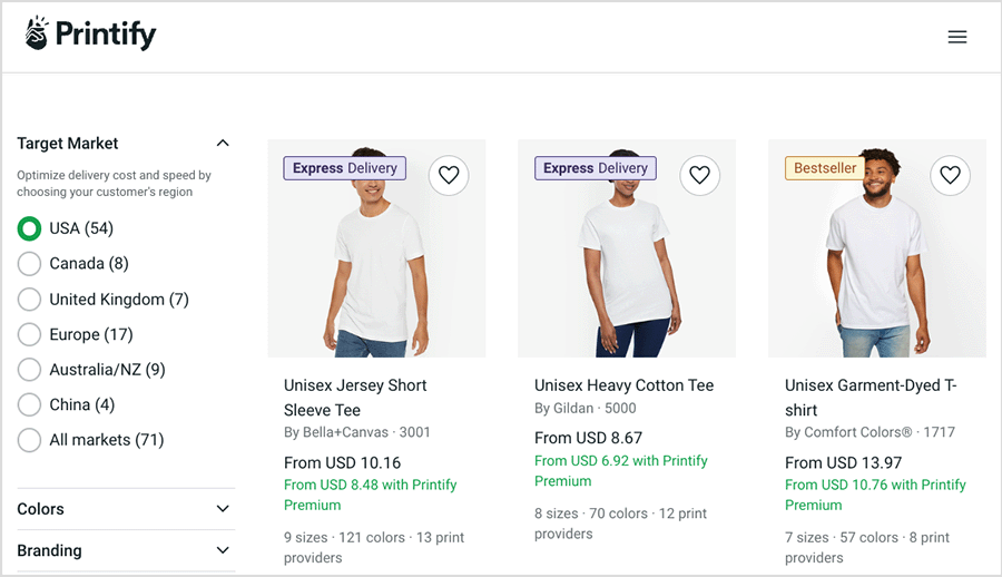Browsing Printify's catalog