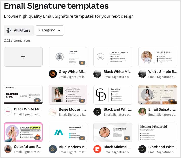 Email signature templates in Canva.