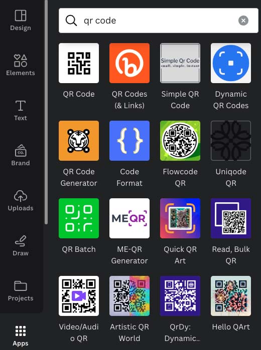 QR code apps in Canva