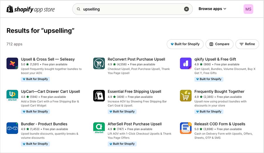 Some Shopify apps in the Shopify App Store.