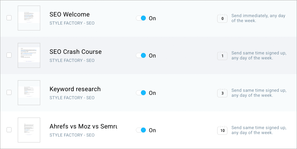 Example of a simple autoresponder sequence