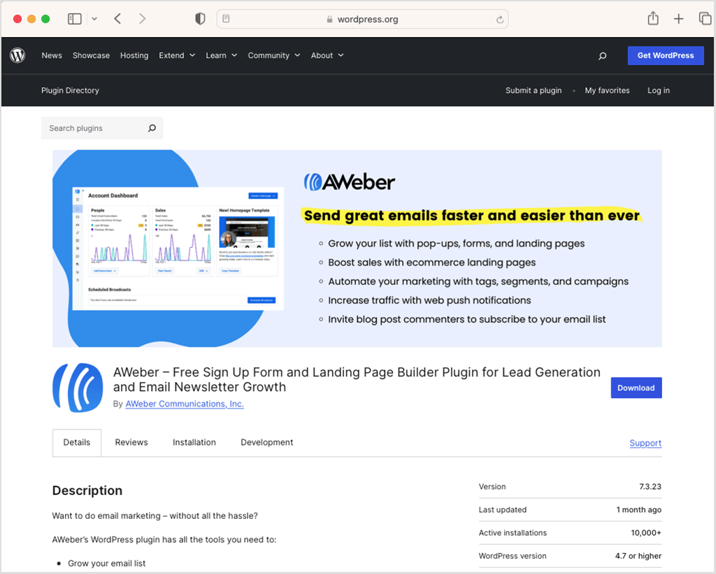 The AWeber WordPress plugin