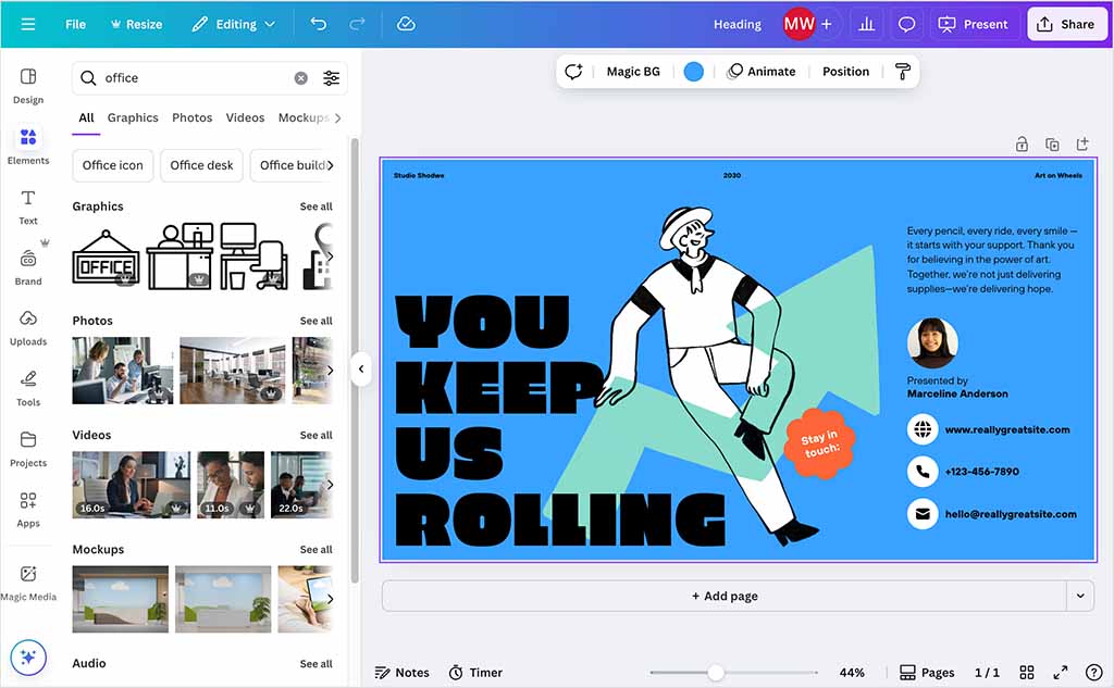 The Canva interface