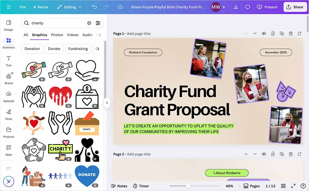 Creating a non-profit design in Canva