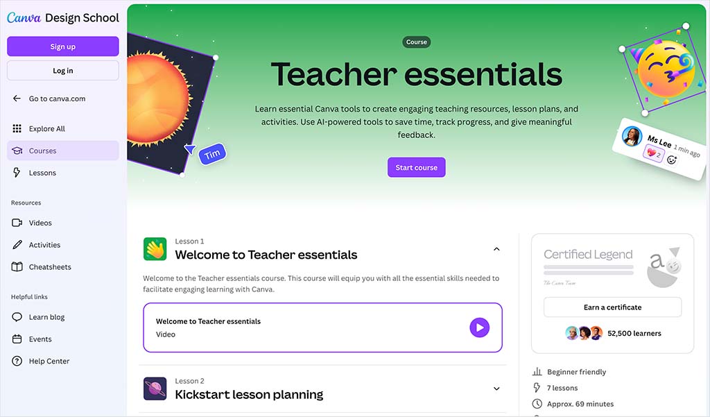 Canva's 'Teacher Essentials' video course