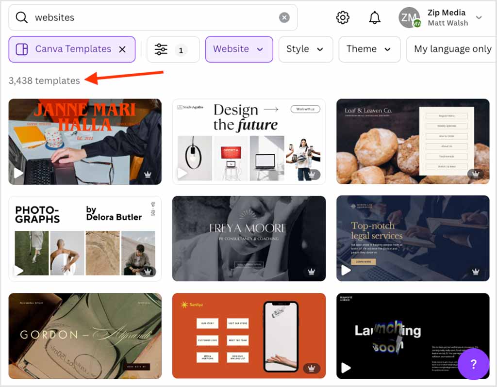 Canva website templates