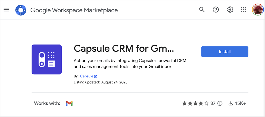 Capsule's Google Workspace extension