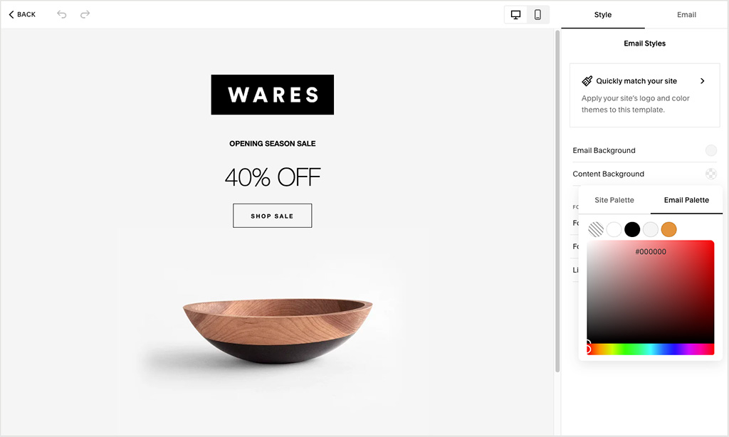 Creating emails with Squarespace email campaigns.