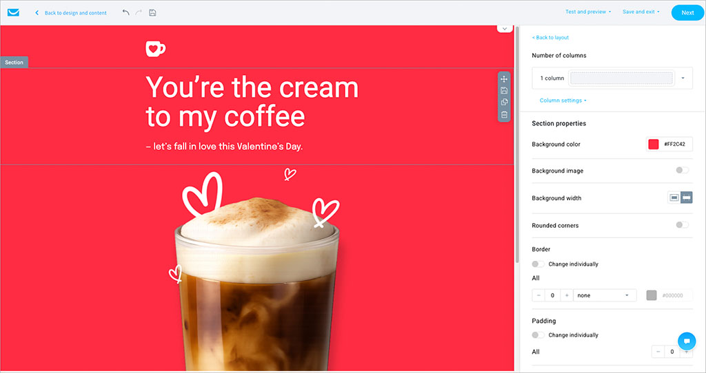 Creating a newsletter using GetResponse's drag-and-drop editor