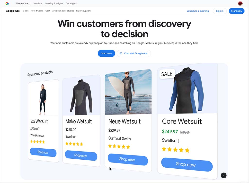 The Google Ads home page.
