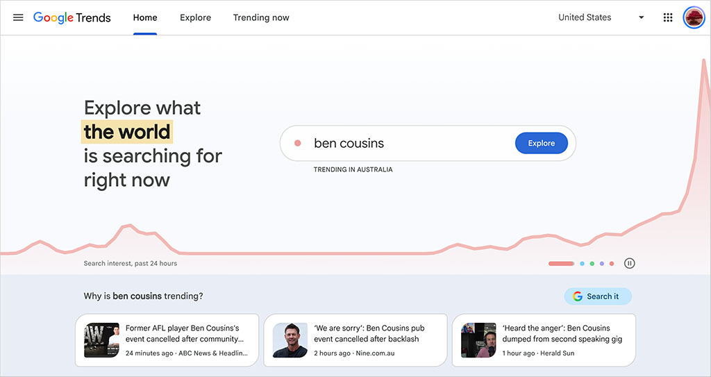 The Google Trends home page.