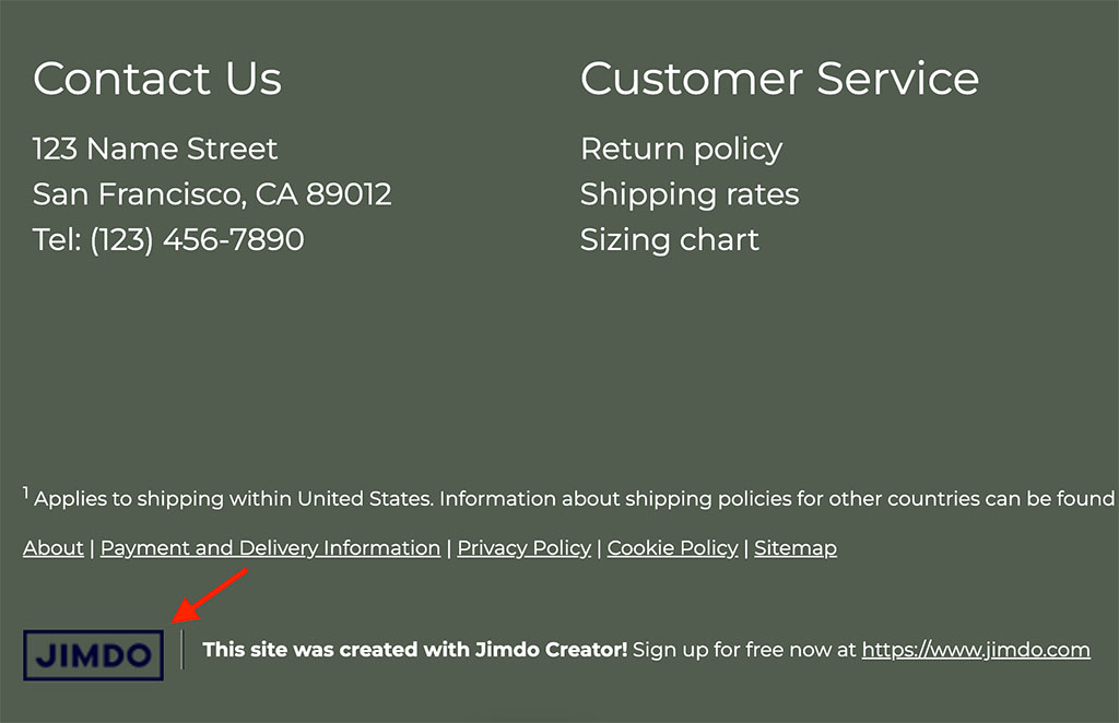 Jimdo branding on a website created with its free plan.