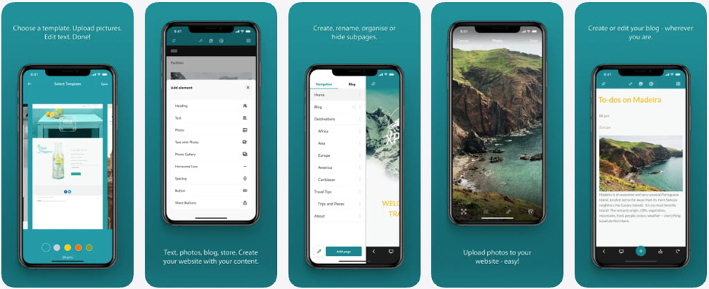 Jimdo mobile app in the iOS App Store.
