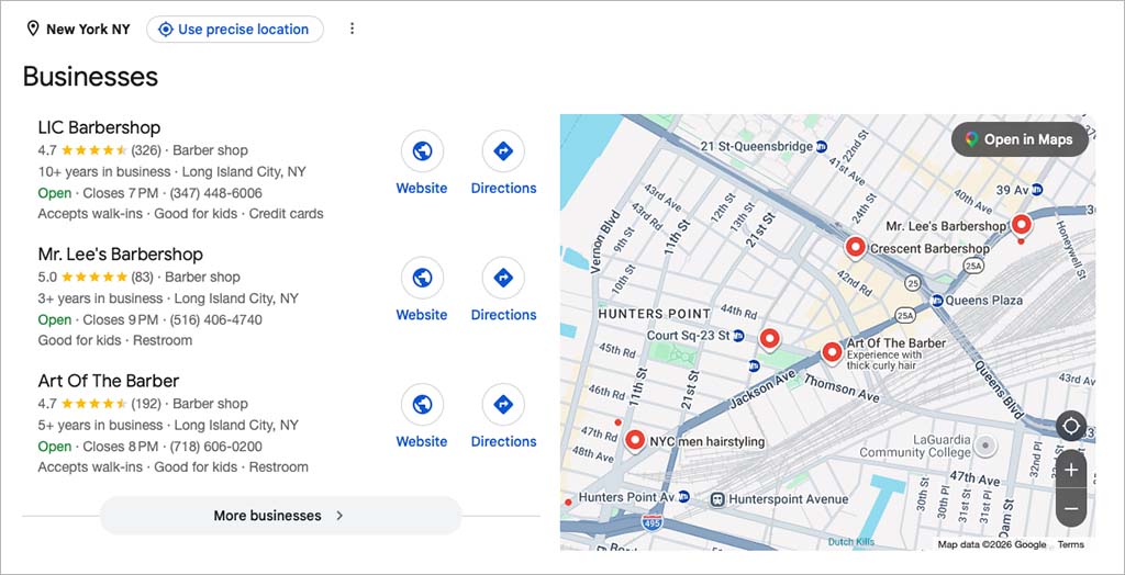 Map pack results in Google Maps