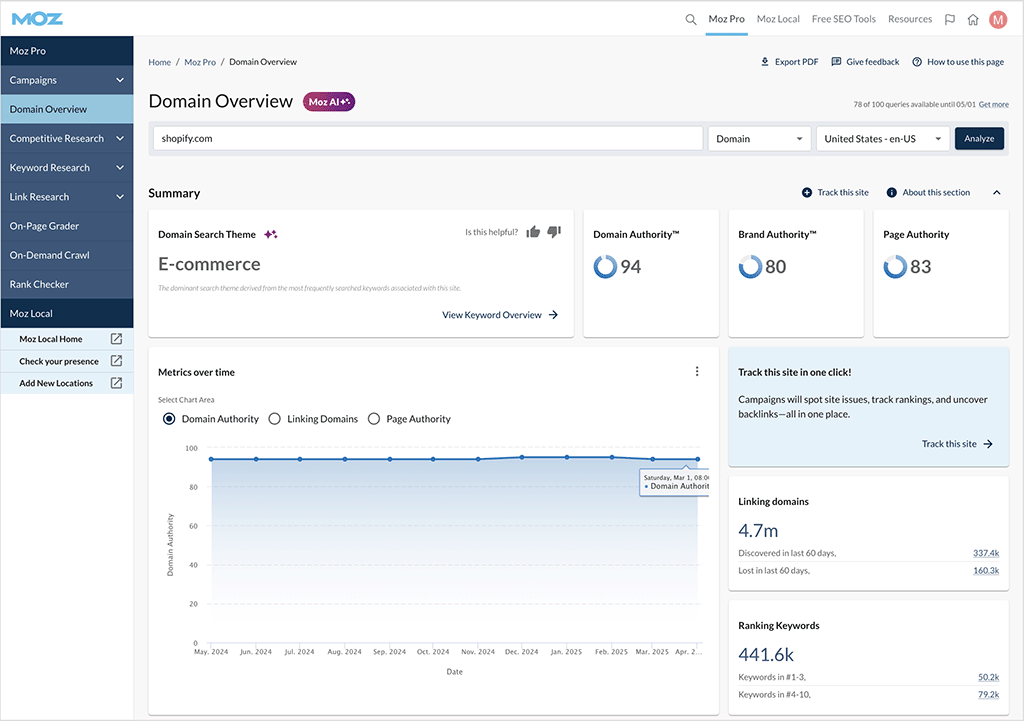 Getting a domain overview in Moz