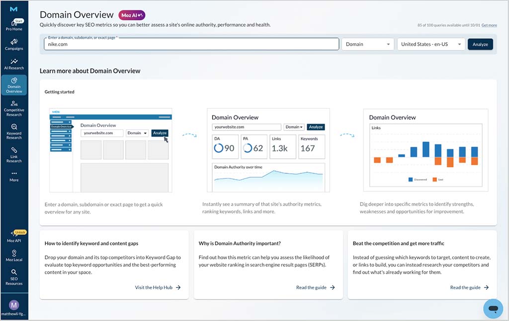 The Moz interface